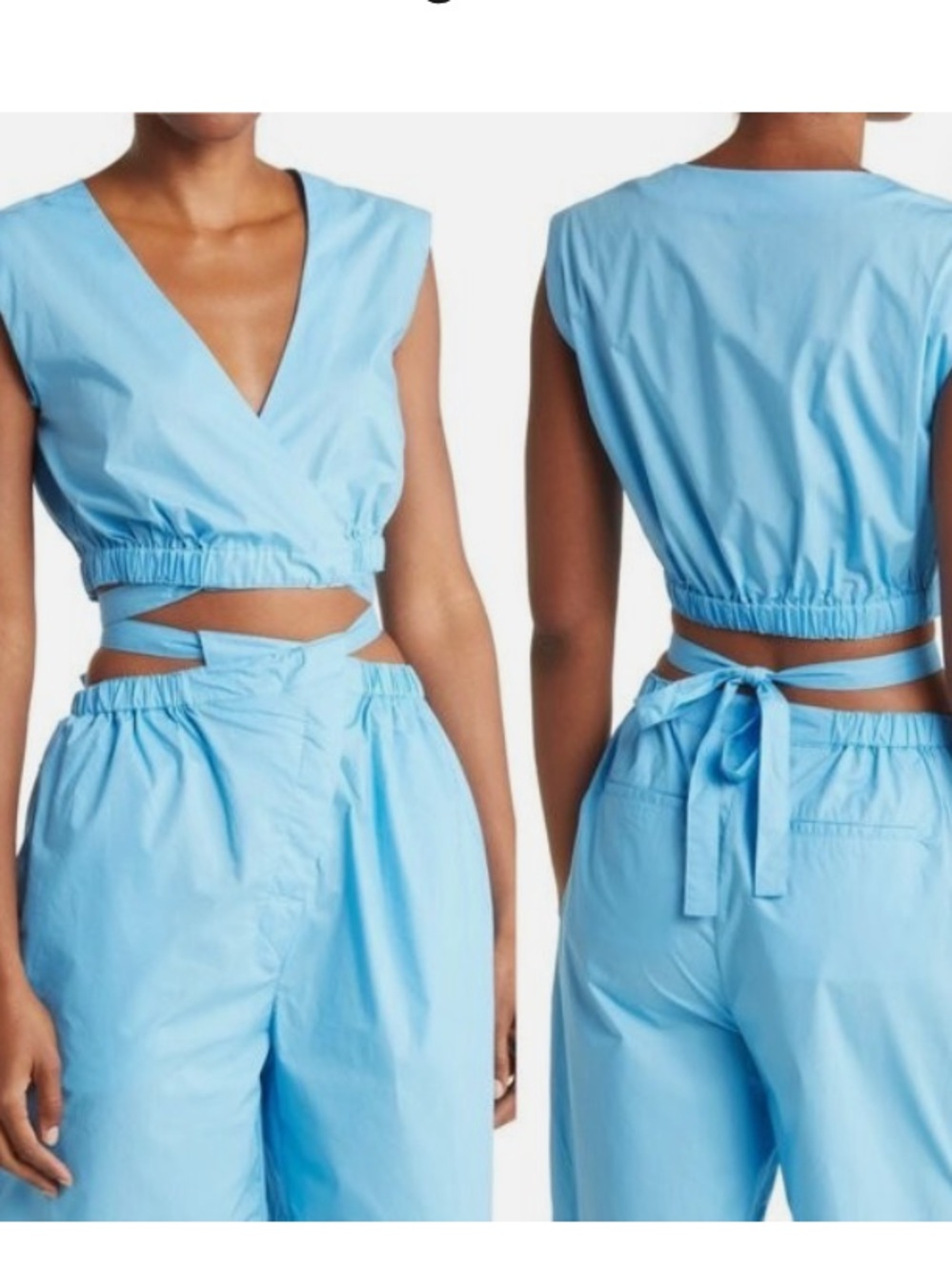Nicholas Tarla Wrap Sleeveless Crop Top Swim Blue size 10
